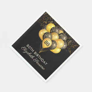 80th Surprise Birthday Black Gold Glitter Napkin