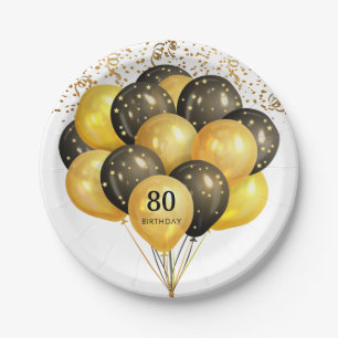 80th Surprise Birthday Black Gold Glitter Paper Pl Plate