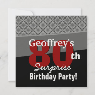 80th Surprise Birthday Black Red White Diamonds Invitation