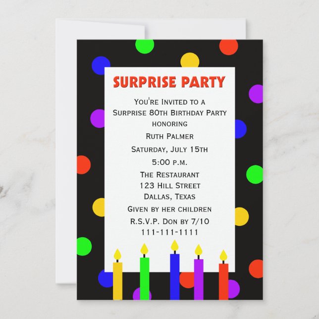 80th Surprise Birthday Party Invitation Dots (Front)