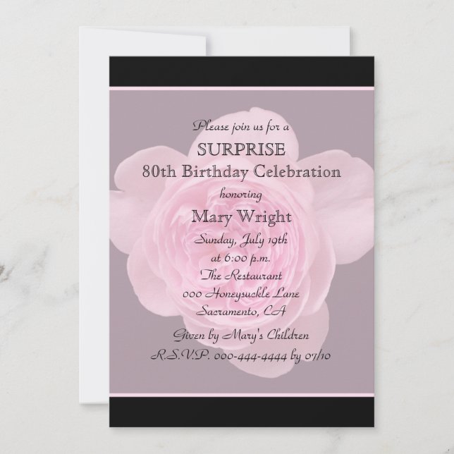 80th Surprise Birthday Party Invitation Rose (Front)