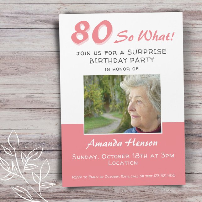 80th Surprise Birthday Party Photo Invitation Card (Creator Uploaded)