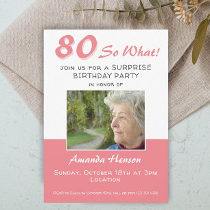 80th Surprise Birthday Party Photo Invitation Card