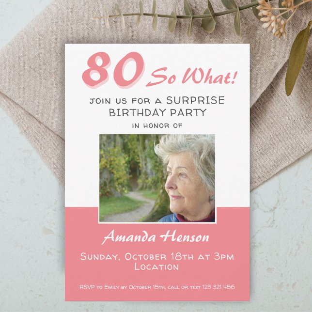 80th Surprise Birthday Party Photo Invitation Card (Creator Uploaded)