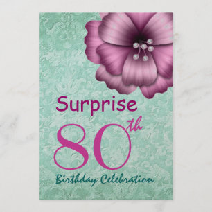 80th SURPRISE Birthday Party Pink Flower Bow Invitation