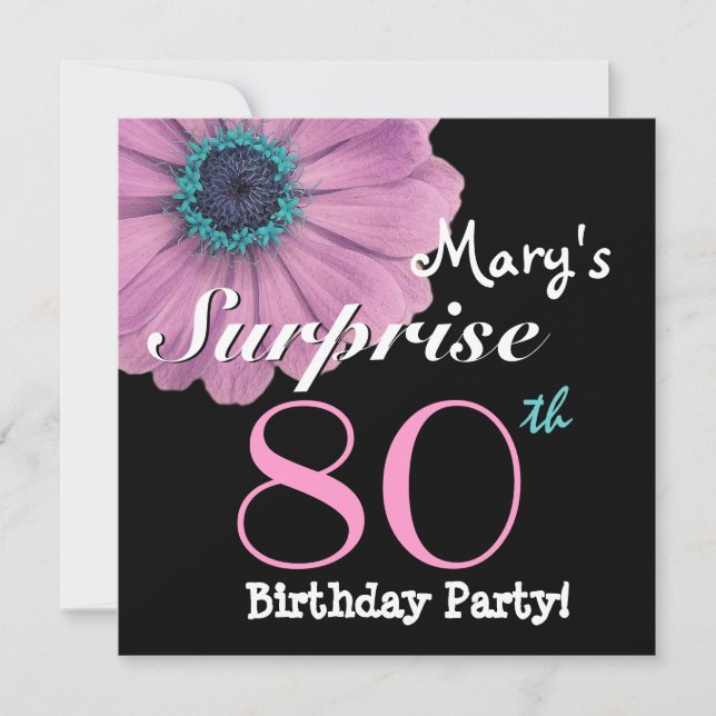 80th Surprise Birthday Pretty Pink Daisy R492 Invitation (Front)