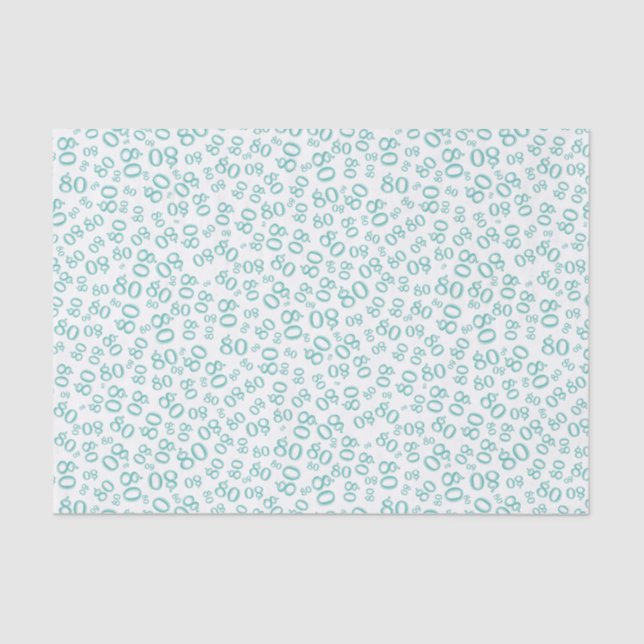 80th Teal/White  Party Random Number Pattern Tissue Paper (Front)