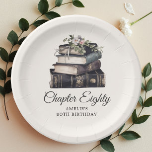 80th   Vintage Victorian Book Birthday  Paper Plate