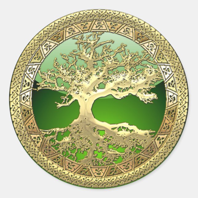 [81] Golden Celtic Tree of Life [3D] Classic Round Sticker (Front)
