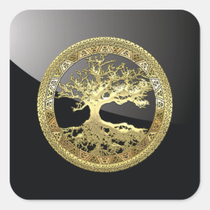 [81] Golden Celtic Tree of Life [3D] Square Sticker