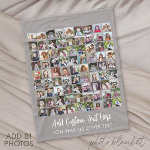 81 Photo Collage Grid with Text - grey Fleece Blanket