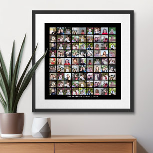 81 Square Photo Collage Grid with Text - black Poster