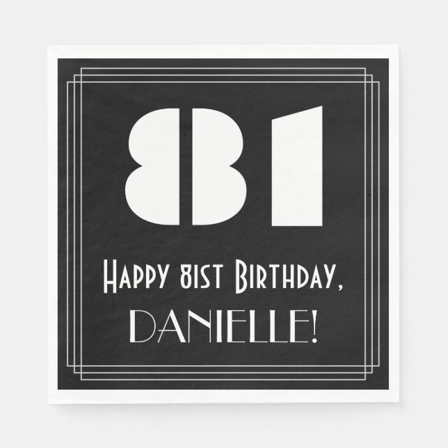 81st Birthday: Art Deco Inspired Look "81" + Name Napkin (Front)