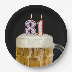 81st Birthday Beer on black Paper Plate
