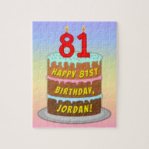 81st Birthday: Fun Cake and Candles + Custom Name Jigsaw Puzzle