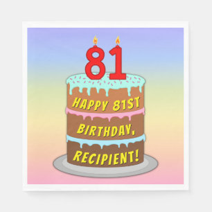 81st Birthday: Fun Cake and Candles + Custom Name Napkin