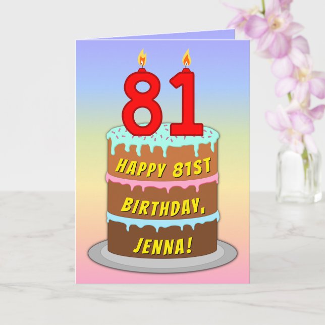 81st Birthday — Fun Cake & Candles, w/ Custom Name Card (Orchid)