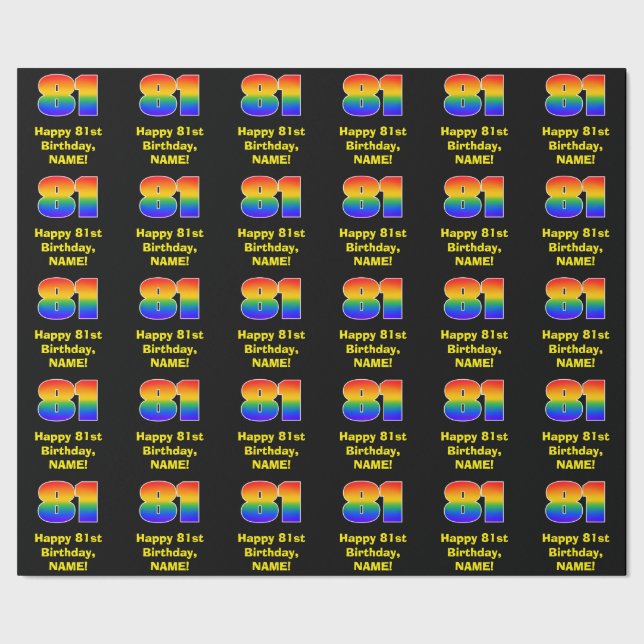 81st Birthday: Fun, Colourful Rainbow Inspired # 8 Wrapping Paper (Seam)