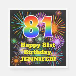 81st Birthday: Fun Fireworks Pattern + Rainbow 81 Napkin
