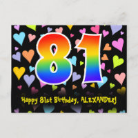 81st Birthday: Fun Hearts Pattern, Rainbow 81