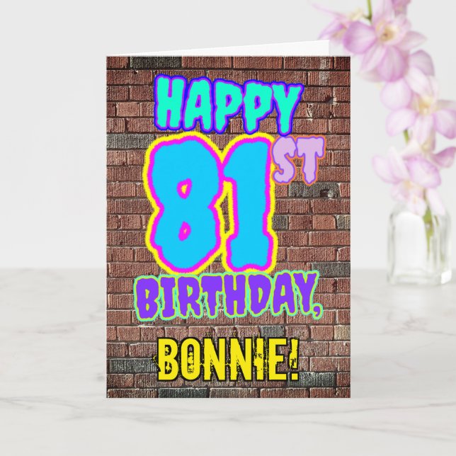 81st Birthday - Fun, Urban Graffiti Inspired Look Card (Orchid)