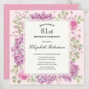 81st Birthday Invitation Elegant Pink Flowers