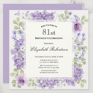 81st Birthday Invitation Elegant Purple Flowers