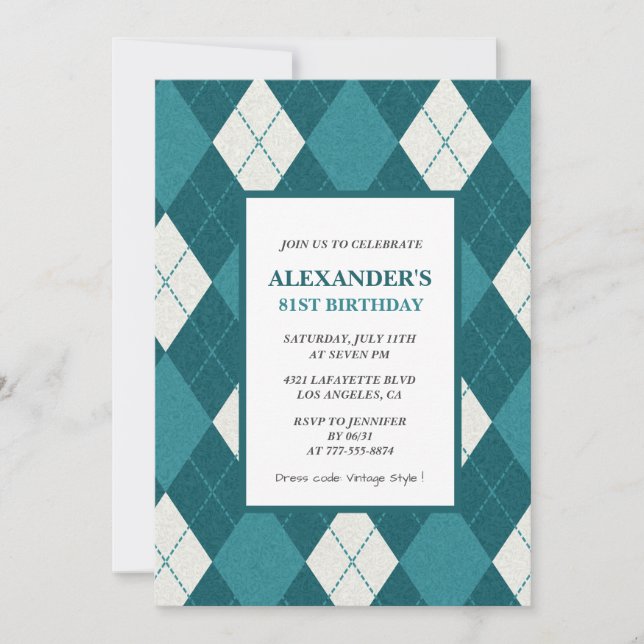 81st birthday invitations Men Vintage Blue (Front)