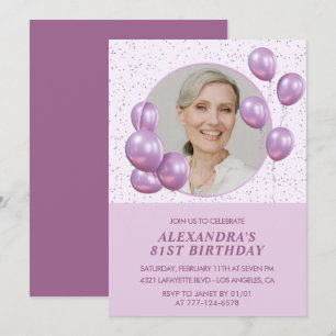 81st birthday invitations Photo Purple Balloons