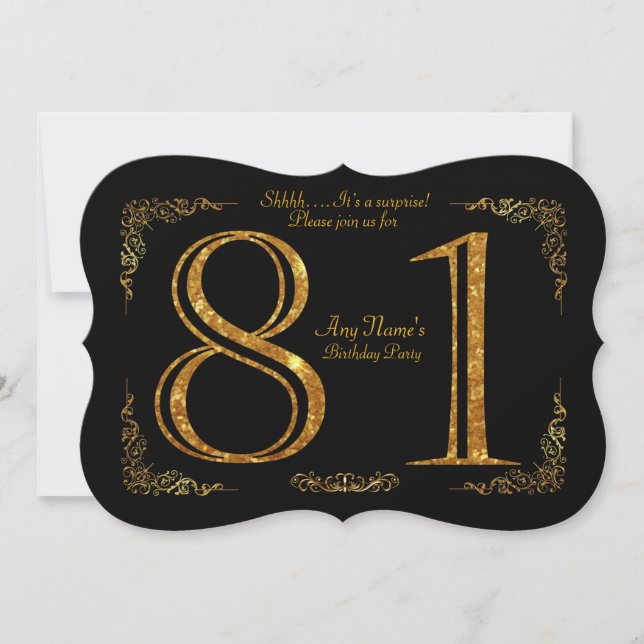 81st,Birthday party 81st,great Gatsby,black & gold Invitation (Front)