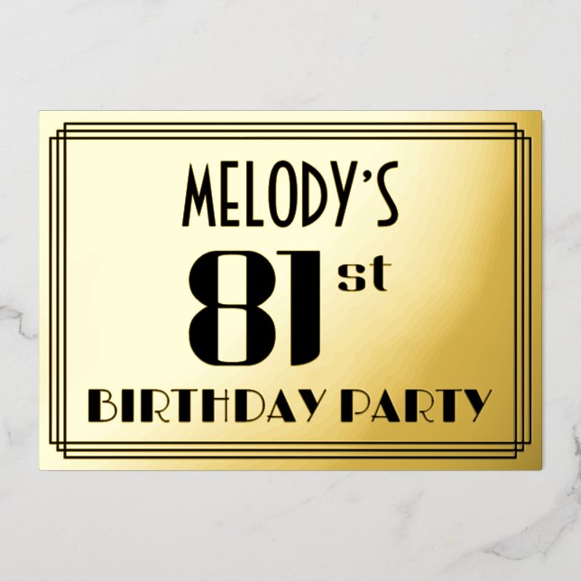81st Birthday Party: Art Deco Look “81” and Name (Front)