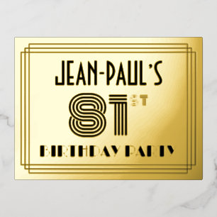 81st Birthday Party ~ Art Deco Style “81” + Name Foil Invitation Postcard