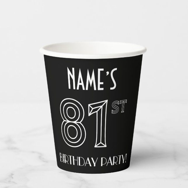 81st Birthday Party: Art Deco Style + Custom Name Paper Cups (Front)