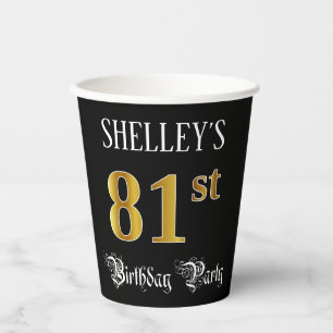81st Birthday Party — Fancy Script, Faux Gold Lo Paper Cups