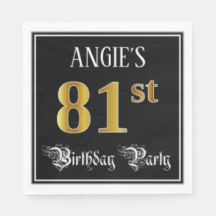 81st Birthday Party — Fancy Script, Faux Gold Look Napkin