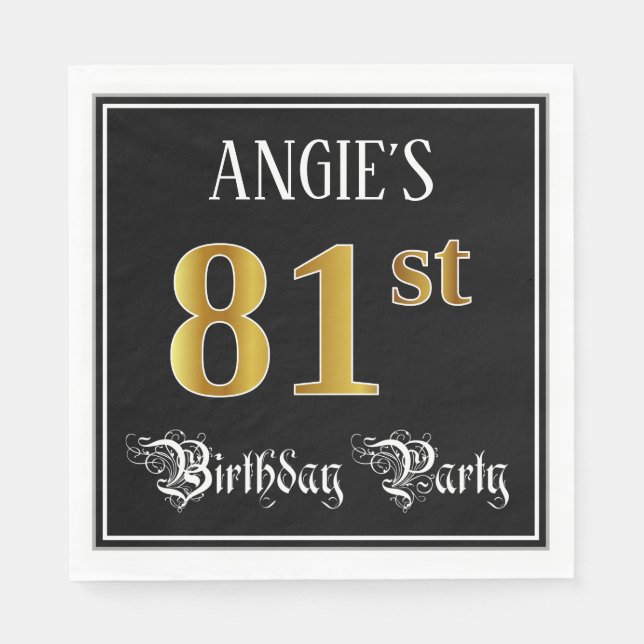 81st Birthday Party — Fancy Script, Faux Gold Look Napkin (Front)