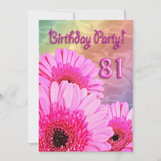 81st Birthday party invitation with pink flowers (Front)