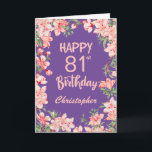 81st Birthday Purple Pink Peach Watercolor Floral Card<br><div class="desc">81st Birthday Purple Pink Peach Watercolor Floral Birthday Card. For further customisation,  please click the "Customise it" button and use our design tool to modify this template.</div>