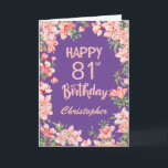 81st Birthday Purple Pink Peach Watercolor Floral Card<br><div class="desc">81st Birthday Purple Pink Peach Watercolor Floral Birthday Card. For further customisation,  please click the "Customise it" button and use our design tool to modify this template.</div>