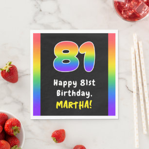 81st Birthday: Rainbow Spectrum # 81, Custom Name Napkin