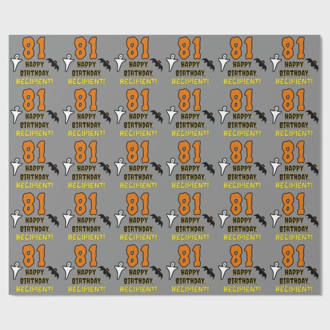 81st Birthday: Spooky Halloween Theme, Custom Name Wrapping Paper (Flat)