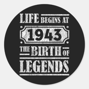 82 Year Old 1943 Birth Of Legend 82nd Birthday  Classic Round Sticker