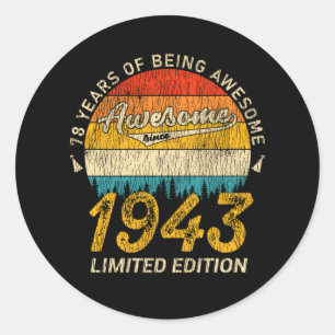 82 Year Old 1943 Retro Awesome 82nd Birthday Gift Classic Round Sticker