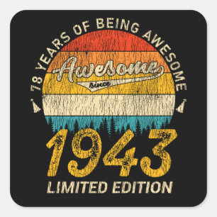 82 Year Old 1943 Retro Awesome 82nd Birthday Gift Square Sticker