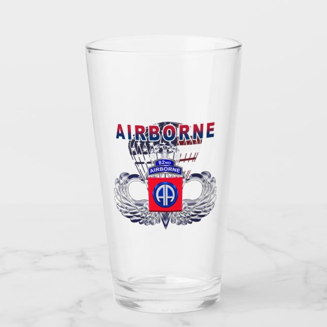 82nd Airborne Div American Flag Jump Wings Glass (Front)