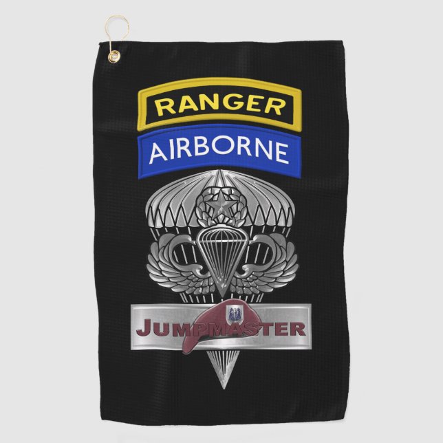 82nd Airborne Division Airborne Ranger Jumpmaster Golf Towel (Front)