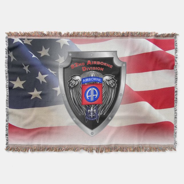 82nd Airborne Division All American Shield Throw Blanket (Front)