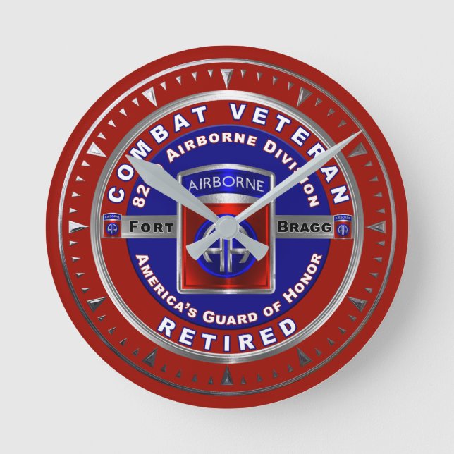 82nd Airborne Division Retired Combat Veteran Round Clock (Front)