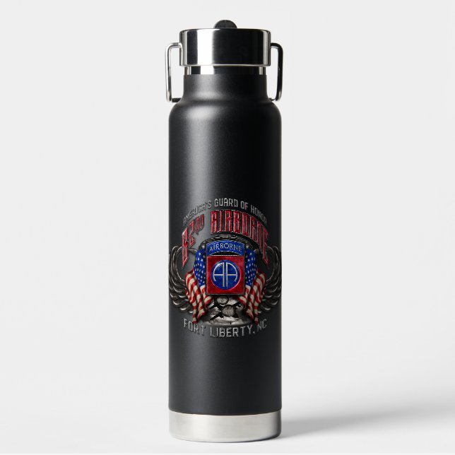 82nd Airborne Fort Liberty Black 25 oz Bottle (Front)