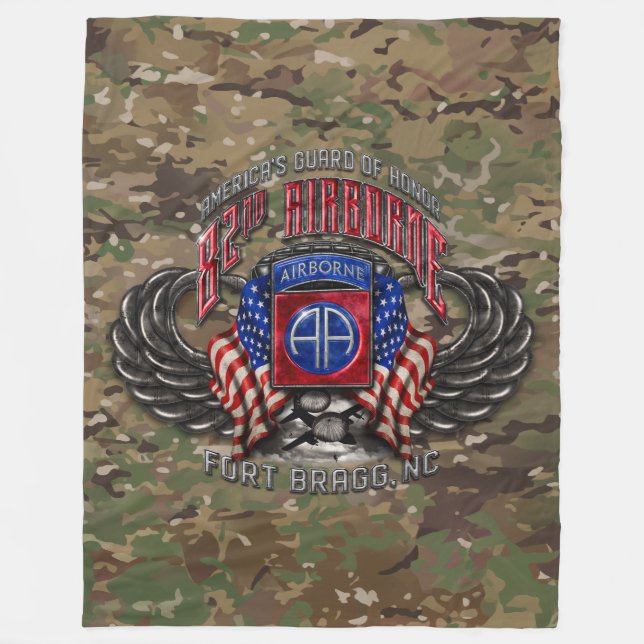 82nd Airborne Ft. Bragg Camo Fleece Blanket (Front)